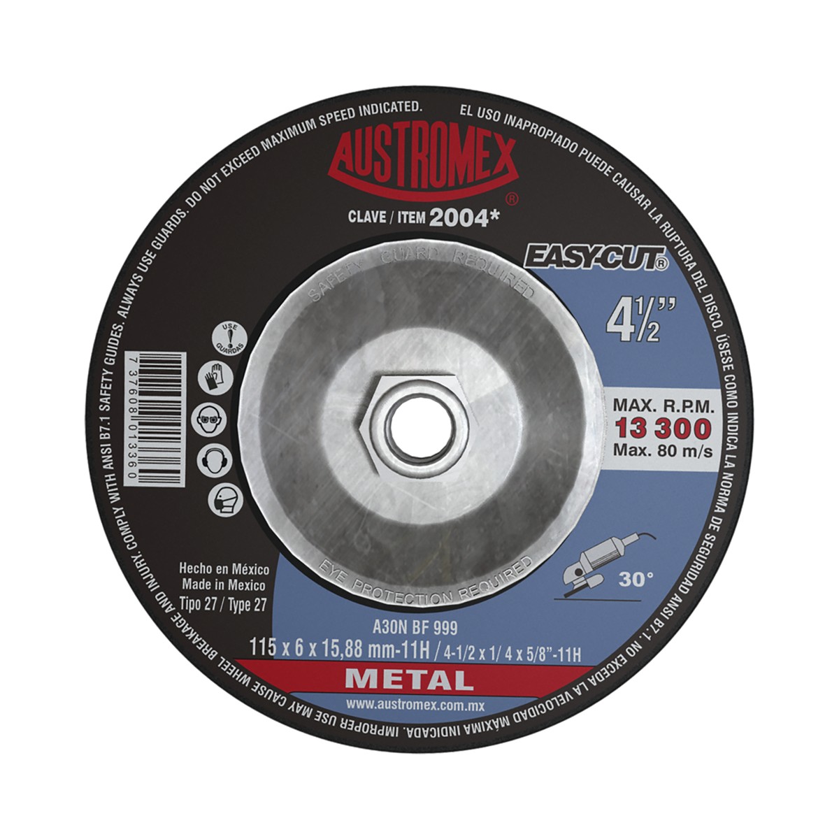 Disco desbaste 4-1/2" con tuerca Austromex