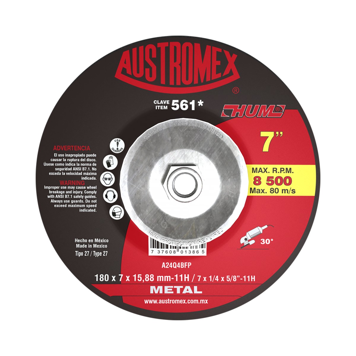Disco para desbaste 7" con tuerca Austromex