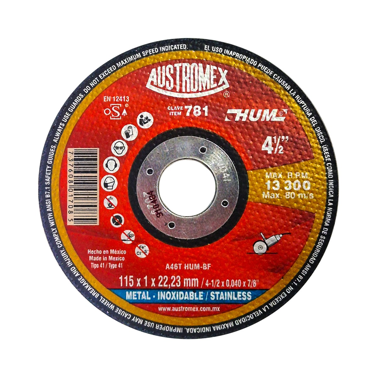 Disco de corte 4-1/2" x 3/64" Austromex #781