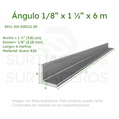Ángulo 1/8" x 1-1/2" x 6MTS (Acero A36)