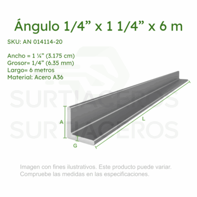 Ángulo 1/4" x 1-1/4" x 6MTS (Acero A36)