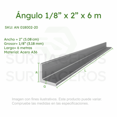 Ángulo 1/8" x 2" x 6MTS (Acero A36)
