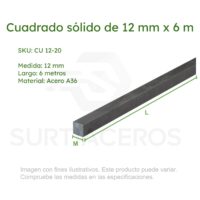 Cuadrado sólido de 12 mm x 6MTS (Acero A36)