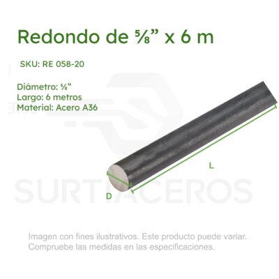 Redondo 5/8" x 6MTS sólido de acero