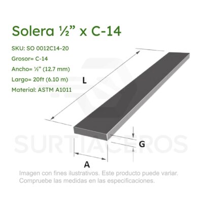Solera 1/2" x C-14 x 6 MTS (Acero ASTM A1011)