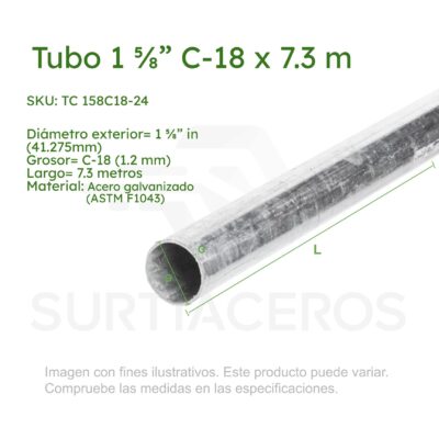 Tubo galvanizado para cerco 1-5/8" C-18 x 7.30 MTS