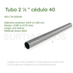 Tubo Negro 2-1/2" Ced 40 x 6.4 MTS (Diámetro Ext 2.875", Espesor 0.187", Acero A513)