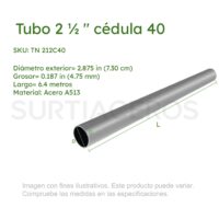 Tubo Negro 2-1/2" Ced 40 x 6.4 MTS (Diámetro Ext 2.875", Espesor 0.187", Acero A513)