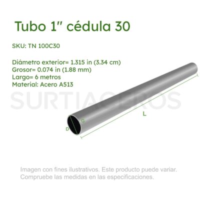 Tubo Negro 1" Ced 30 x 6.00 MTS (Diámetro Ext 1.315", Espesor 0.074", Acero A513)