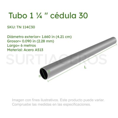 Tubo Negro 1-1/4" Ced 30 x 6.10 MTS (Diámetro Ext 1.660", Espesor 0.090", Acero A513)