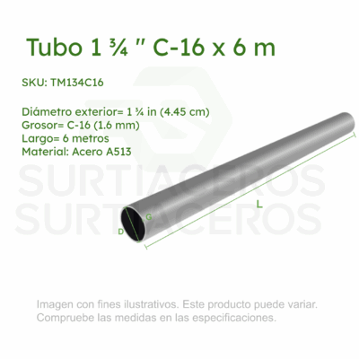 Tubo Mofle 1-3/4" C-16 x 6MTS (Diámetro Ext 1-3/4", Acero A513)