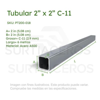 P T R 2" X 2" C-11  X 6MTS (Acero A500)