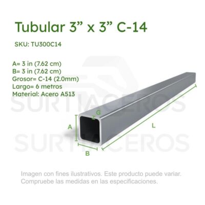 Tubular 3" x 3" C-14 x 6MTS (Acero A513)