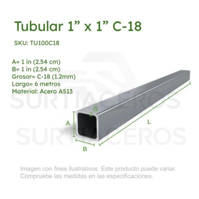 Tubular 1" x 1" C-18 x 6MTS (Acero A513)