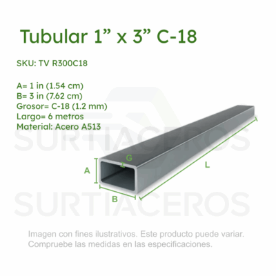 Tubular 1-1/2" x 3" C-18 x 6MTS (Acero A513)