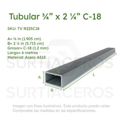 Tubular 3/4" x 2-1/4" C-18 x 6MTS (Acero A513)