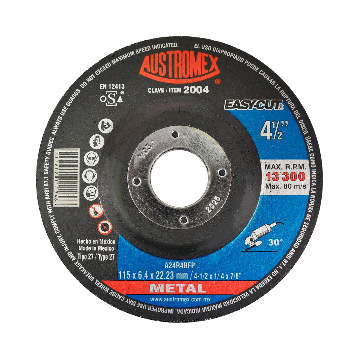 Disco desbaste 4-1/2" sin tuerca #2004 Austromex