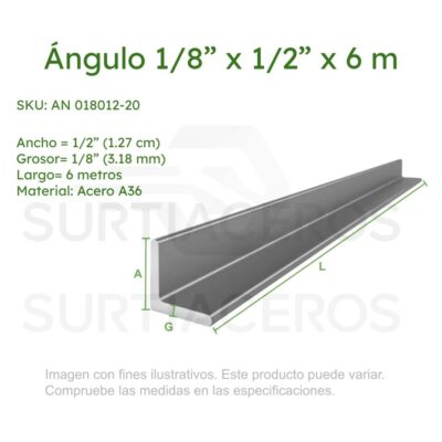 Ángulo 1/8" x 1/2" x 6MTS (Acero A36)