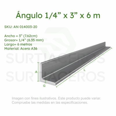 Ángulo 1/4" x 3" x 6MTS (Acero A36)