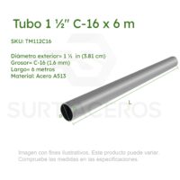 Tubo Mofle 1-1/2" C-16 X 6 MTS (Diámetro Ext 1-1/2", Acero A513)