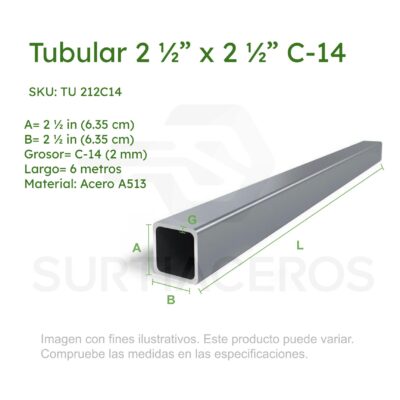 Tubular 2-1/2" x 2-1/2" C-14 x 6MTS (Acero A513)