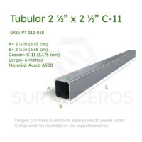 P T R 2-1/2" x 2-1/2" C-11 x 6MTS (Acero A500)