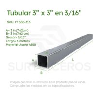 P T R 3" x 3" x 3/16" x 6MTS (Acero A500)