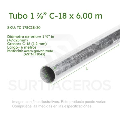 Tubo galvanizado para cerco 1-7/8" C-18 x 6.00 MTS