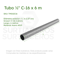 Tubo Mofle 1/2" C-16 x 6 MTS (Diámetro Ext 1/2", Acero A513)