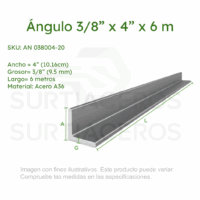 Ángulo 3/8" x 4" x 6MTS (Acero A36)