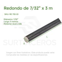 Redondo 7/32" x 3 MTS sólido de acero