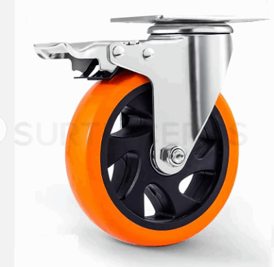 Rueda giratoria 4" PVC con freno (Capacidad: 100kg)