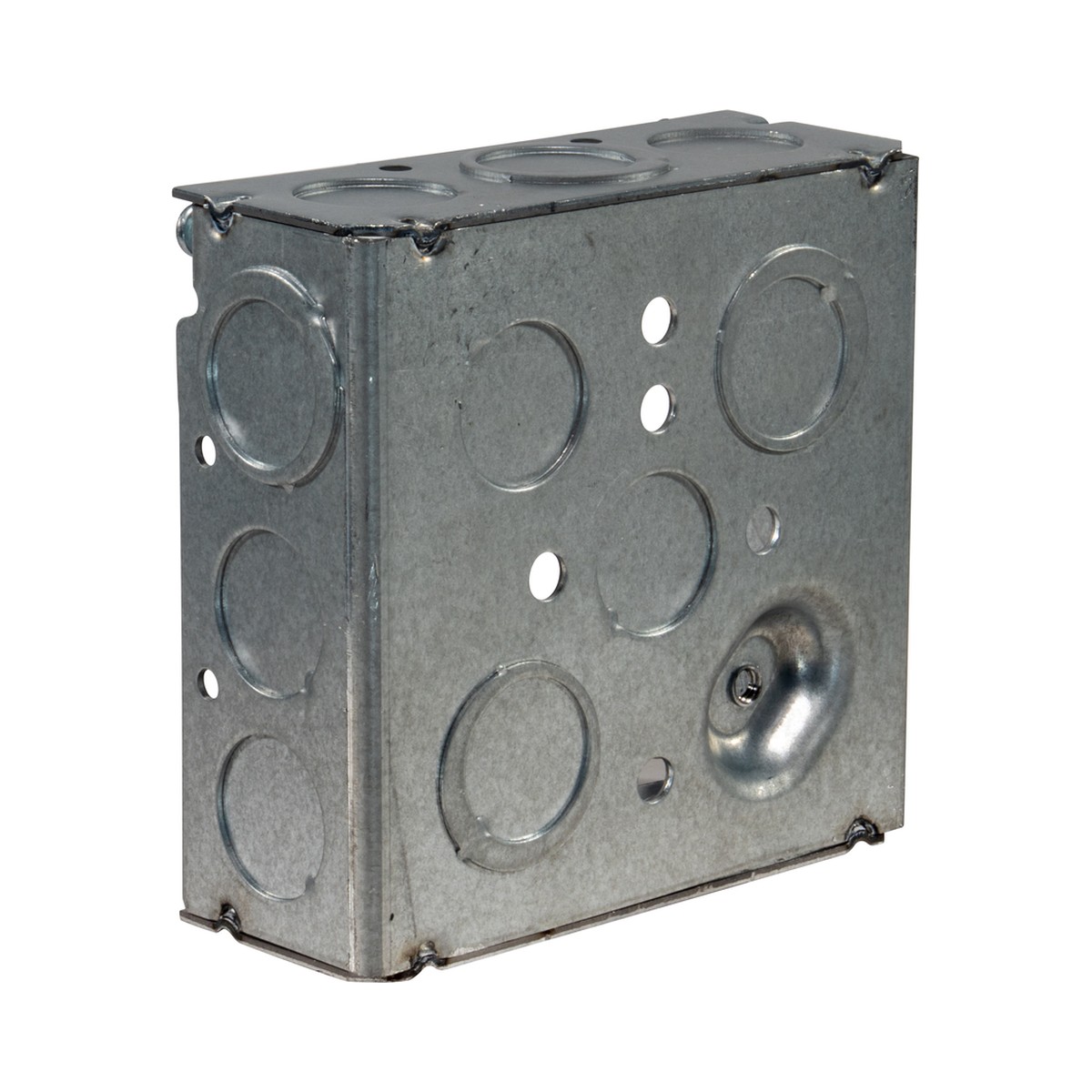 Caja 4x4 de acero galvanizado de 1-1/2" de profundidad, con orificios de 1/2" y de 3/4" Estándar de EEUU