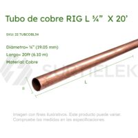 TUBO COBRE RIG L 3/4" 19MM X 20' 6.1