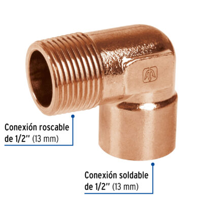 Codo 90° de cobre, rosca exterior 1/2" 49647 - Imagen 2