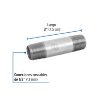 Niple de acero galvanizado 1/2" x 3", Foset CG-402 - Imagen 2