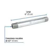 Niple de acero galvanizado 1/2" x 6", Foset CG-404 - Imagen 2