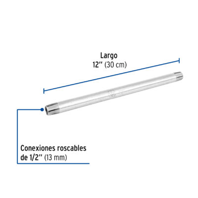 Niple de acero galvanizado 1/2" x 12", Foset CG-406 - Imagen 2