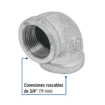 Codo 90° acero galvanizado de 3/4", Foset CG-502 - Imagen 2
