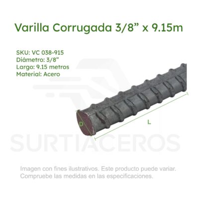 Varilla corrugada 3/8" x 9.15 m