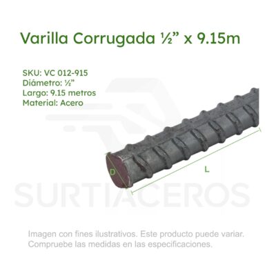 Varilla corrugada 1/2" x 9.15 m