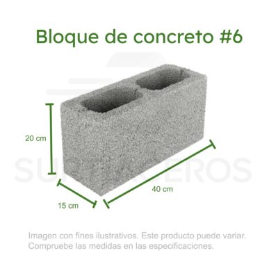 Bloque #6 de concreto (15 cm x 20 cm x 40 cm, f?c=60kg/cm2)