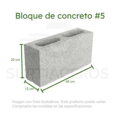 Bloque #5 de concreto (12 cm x 20 cm x 40 cm, f?c=60kg/cm2)