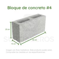 Bloque #4 de concreto (10 cm x 20 cm x 40 cm, f?c=60kg/cm2)