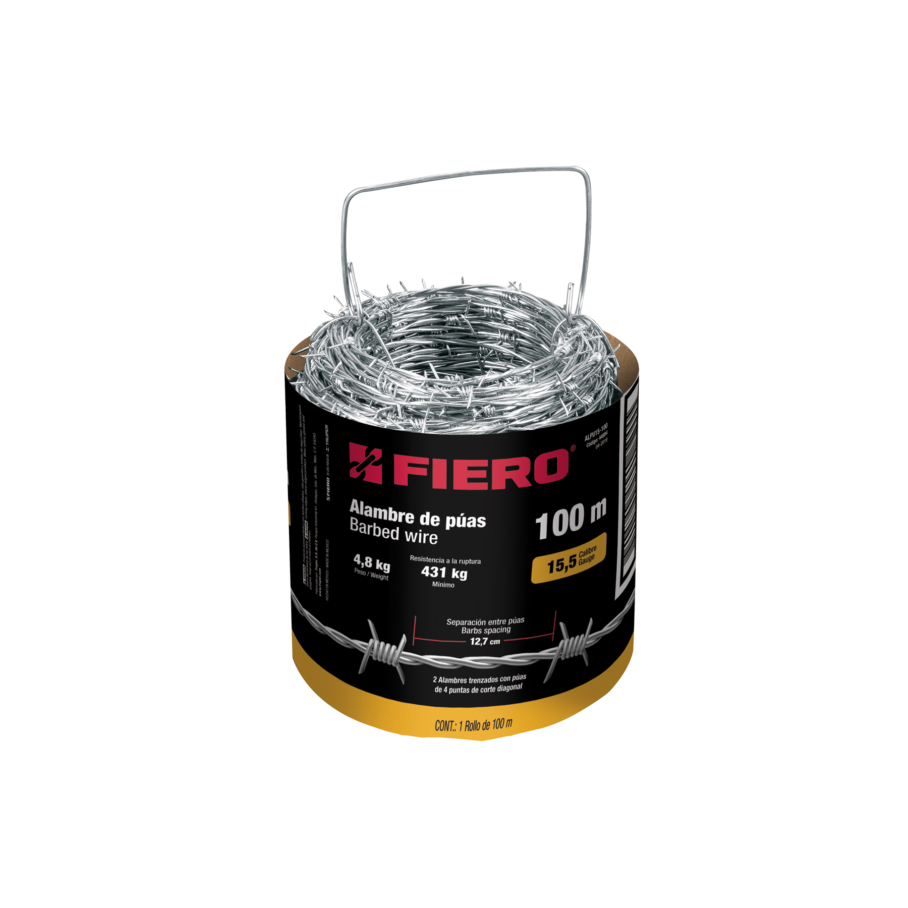 Rollo de alambre de púas 100m calibre 15.5, FIERO (Cód: 44884)