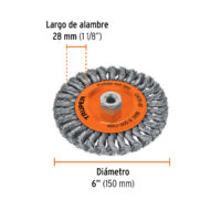 Carda circular 6" alambre trenzado, eje 5/8"-11, Truper (Cod 11597) - Imagen 3