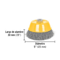 Carda copa 5" alambre ondulado fino, eje 5/8"-11, Pretul (Cod 28264) - Imagen 3