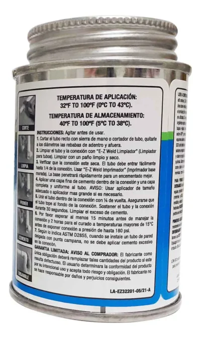 Cemento PVC 118mL Azul Secado Rapido EZ WELD (Pegamento) - Imagen 3