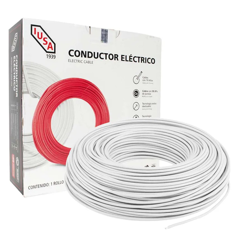 Cable blanco calibre 8 venta por caja de 100 metros (THHN/THWN-2) de cobre Marca IUSA