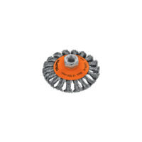 Carda tipo cónico 4" alambre trenzado, eje 5/8"-11, Truper (Cod 14190)